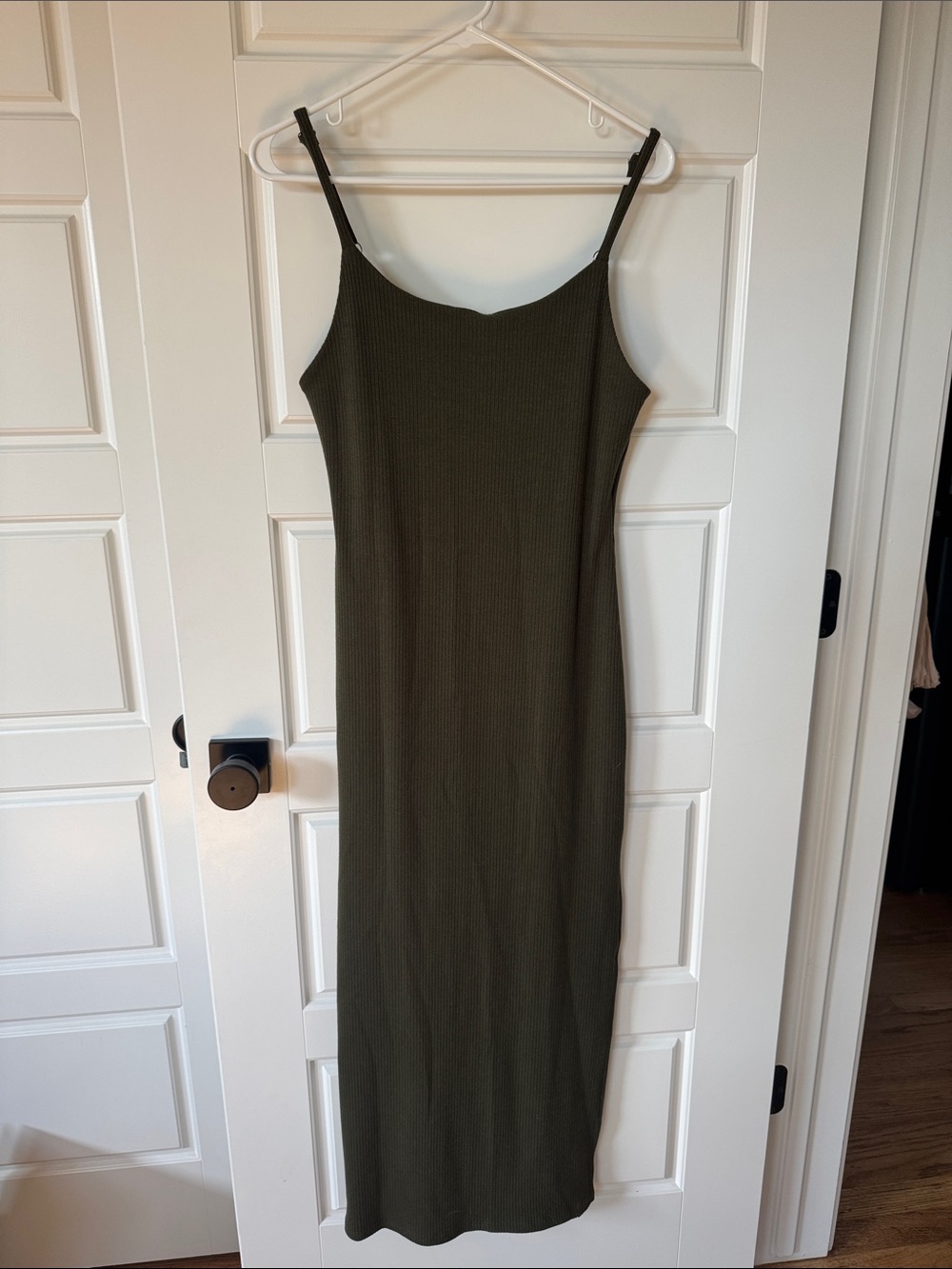 Tyche Olive Green Ribbed Maxi Slip Dress